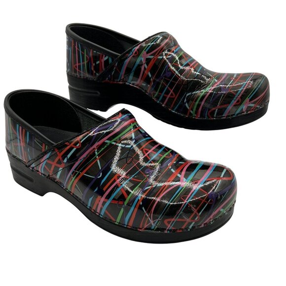 Dansko Womens 11.5 Professional Retro Streamer Patent Leather Clogs Comfort Shoe - Picture 2 of 16